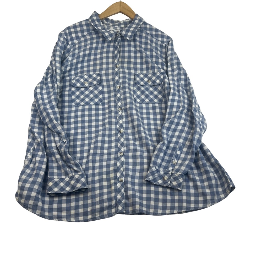 Croft & Barrow Blue White Gingham Cotton Button Down Shirt Womens 2X Plus Size